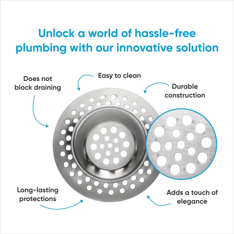 Lines One Bathtub Strainer Hair Catcher - Kitchen Strainer Sink - Bath Sink Strainer 3 Inch - Stainless Steel Sink Strainer for Kitchen Sink and Bathroom - Drain Catcher for Food, Hair and Waste - Image 3